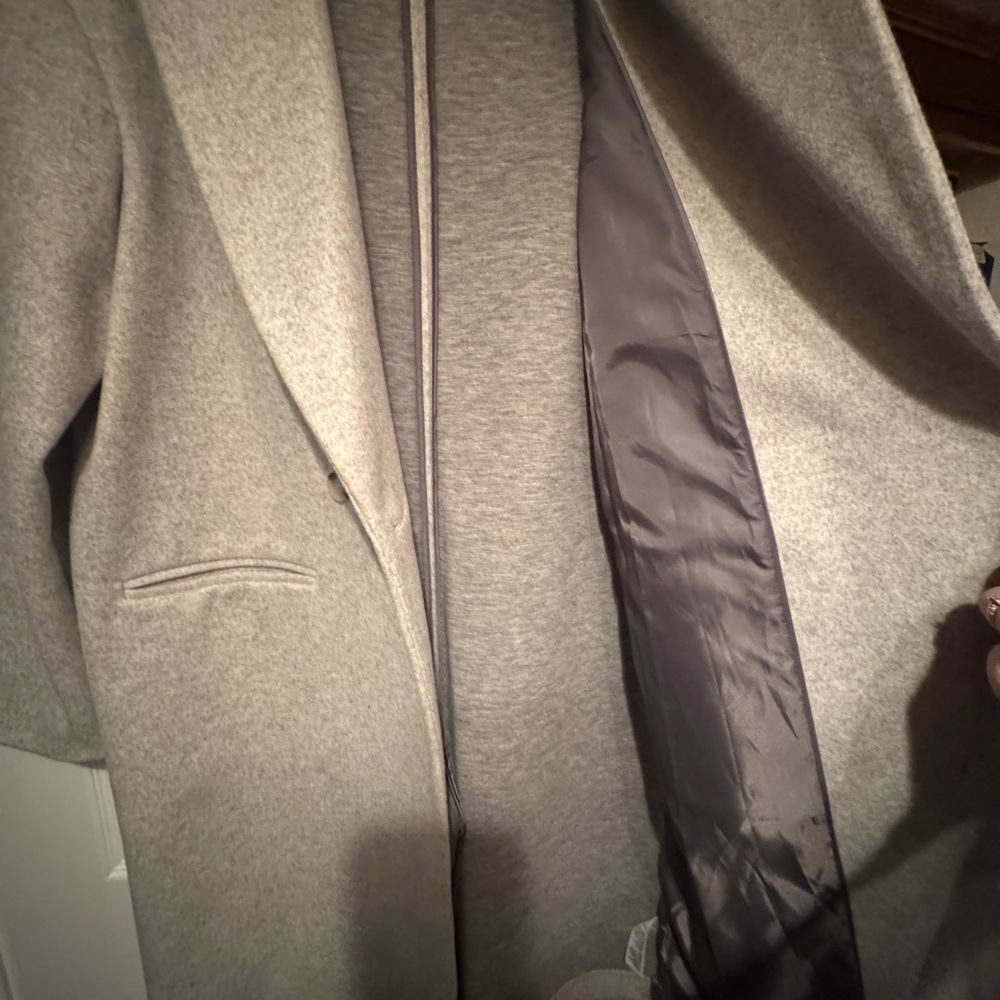 Topshop Double-Breasted Light Gray Wool Trench Coat - Picture 10 of 12